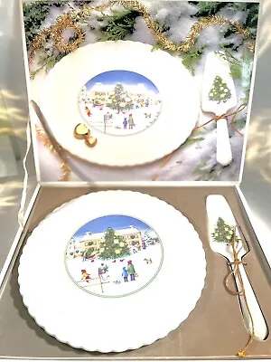 Mikasa Season Greetings Cake Plate And Server Bone China NOS Original Box • $24.49