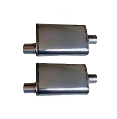 Universal Oval Muffler A Pair Of 2.5  Offset In/2.5  Center Out Exhaust 409S • $96.86