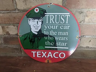 Vintage 1952 Trust Texaco Gasoline Porcelain Gas Station Pump Sign 12  • $139.99