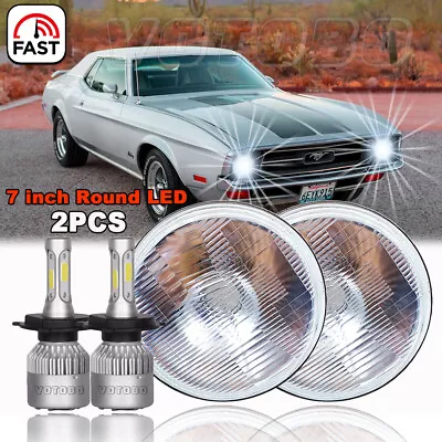 For Ford Mustang F-150 Pickup 7  Inch Round LED Headlights Halo Angel Eyes DRL • $98.99