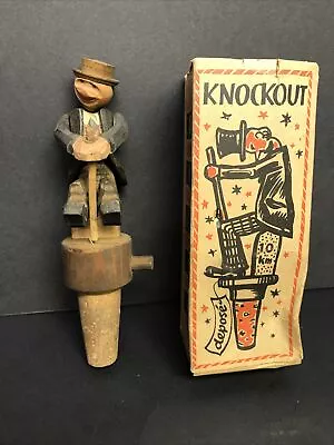 Vintage Anri Carved Wood Mechanical Wine Bottle Stopper Man W/ Plunger Orig Box! • $29.50