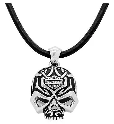 Harley-Davidson Men's Black Accented Tribal Willie G Skull Necklace - Silver • $129.95