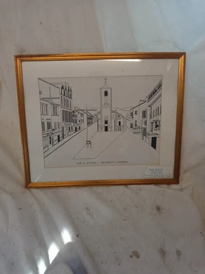£35 • Buy Mid Century Modern MINIMALIST Pencil Sketch KESWICK MAIN STREET CYRIL ROBINSON