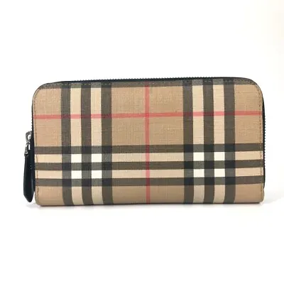 BURBERRY Check Zip Around Folded Wallet Long Wallet PVC / Leather Beige/Black • $528
