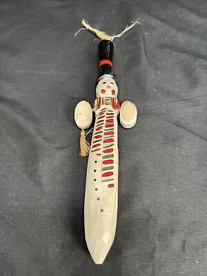 Carved Wood Pencil Figure Snowman Ornament White 9 ½” Tall Cute! • $8.20