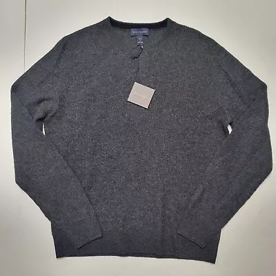 SCOTT BARBER Large Dark Gray Merino Wool Men's Waffle-Knit Crew Neck Sweater NWT • $75