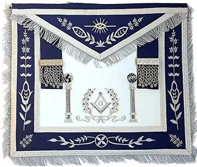 Navy Blue Apron Master Mason Square G & Pillars Freemasons Silver Fringe • $35.99