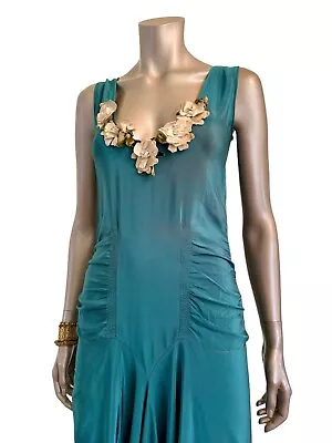 Vintage 1920s Teal Dress With Flowers • $120