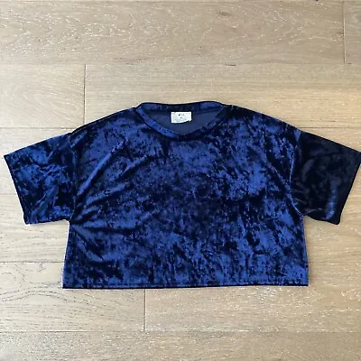 Anthropologie Pins & Needles Shirt Womens XS Blue Velvet Short Sleeve Crop Top • £8.89