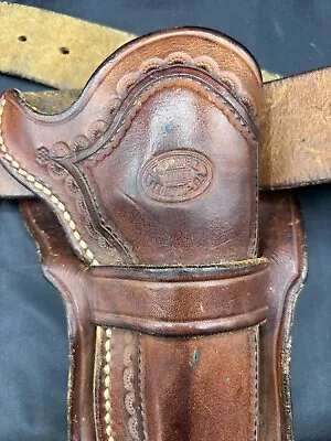 Vintage Leather Hand Tooled Holster & Cartridge Belt Made By Ralph Carmean. • $135