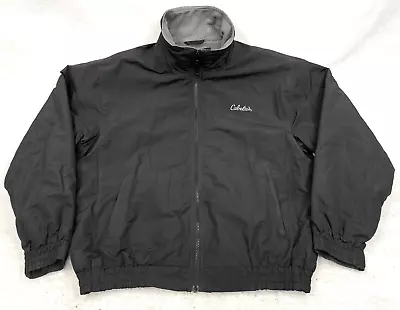 Cabelas Black Windbreaker Fleece Lined Nylon Jacket Men's XL • $14.30