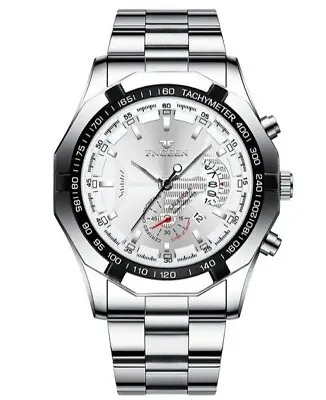 Men's Luxury Fashion Watch Calendar Analogue Quartz Sports Stainless Steel Watch • £17.99