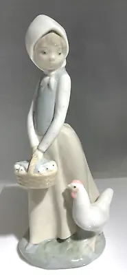 Ret. Lladro Zaphir Girl With Basket Of Chicks Porcelain Figurine Rare Spain '70s • $49