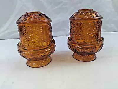 Two Indiana Amber Glass Fairy Lamps - Stars And Bars • $34.99