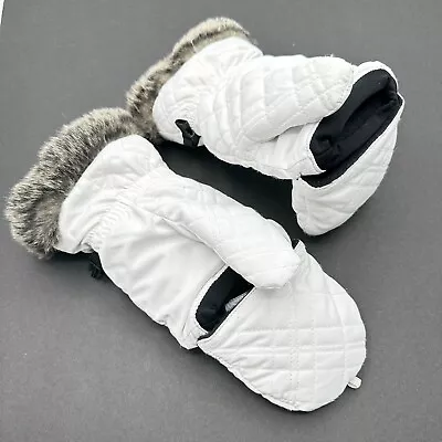 EDDIE BAUER Womens Flip Mitt Gloves  Size  L/XL White Quilted Fabric Faux Fur • $17