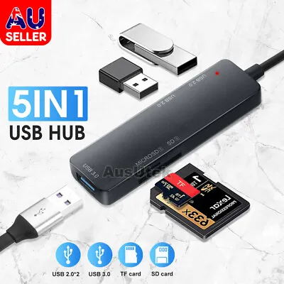 $13.95 • Buy USB 3.0 Multi Hub 5 Ports Adapter Charger TF SD Card Reader PC Macbook Extension