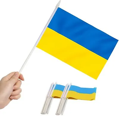 Anley Ukraine Mini Flag 12 Pack - Hand Held Small Miniature Ukrainian Flags 5x8 • $8.55