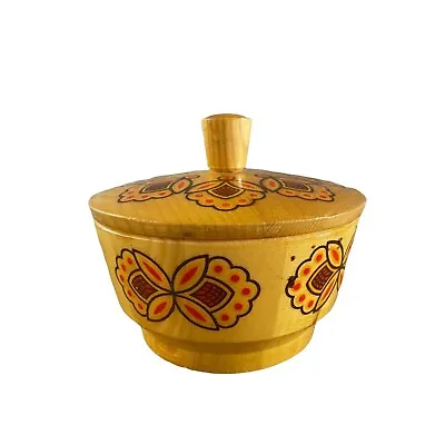 Yellow Wooden Decorative Bowl W/ Lid Trinket Storage Bowl Home Decoration • $8.19