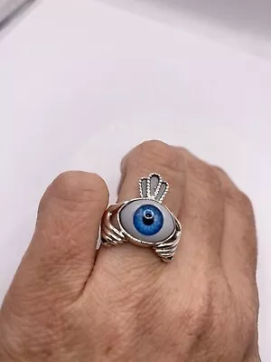 Vintage Evil Eye Claddagh Celtic Ring 925 Sterling Silver Size 6 • $68