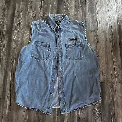 Harley Davidson Denim Vest Embroidered Men's Size XL • $10