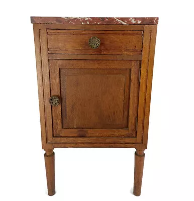 Antique Art Deco Art Nouveau Brown Marble Top Side Cabinet Wood Table Nightstand • $436