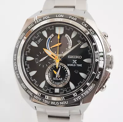 Seiko Prospex V195-0AB0 Solar WorldTime Chronograph Black Dial  Men's 47 Mm • $255