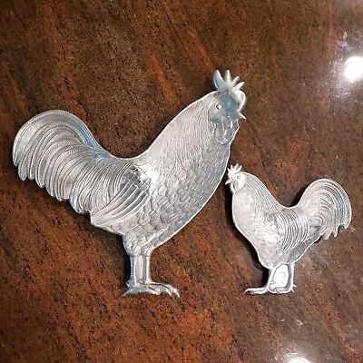 Pair Of MARIPOSA BRILLANTE Polished Aluminum Rooster Serving Tray Platters • $33