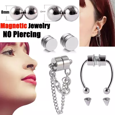 Fake Piercing Magnetic Fake Nipple Horseshoe Nose Ring Ear Clip Piercing Jewelry • $15.03