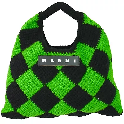 MARNI Diamond Bag Acryl Knit Handbag Green Black • $173.80