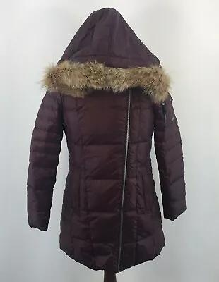 Marc New York By Andrew Marc Purple Down Coyote Fur Trimmed Puffer Coat Womens M • $32.50