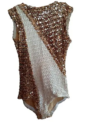 Vintage 60-70's Majorette Or Skater Leotard Gold/Iridescent White Sequins • $24.80