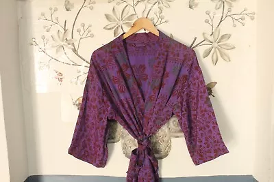 Indian Silk Sari Kimono Robes Purple Bridal Shower Night Women's Clothing Robes • $64.12