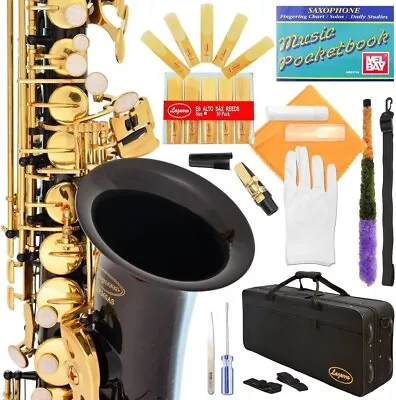 Professional Black-Gold Keys Eb E Flat Alto Saxophone Sax 11 Reeds Case & More • $229.99