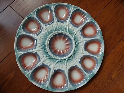 VINTAGE LARGE DISH FRENCH OYSTER SHELLS MAJOLICA SARREGUEMINES Circa 1920s' • $250