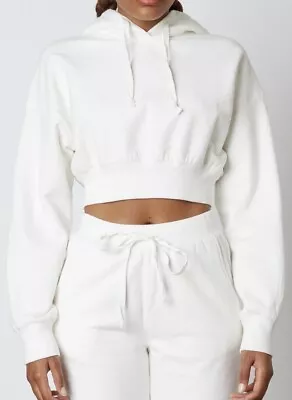 NIA The Brand | Bella Cropped Drawstring Hoodie In White - SZ Medium • $29.90