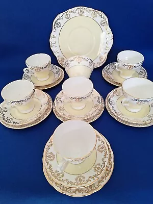 Vintage Royal Sutherland Bone China Tea Set 20 Pieces Yellow / White / Gilding • £29.95