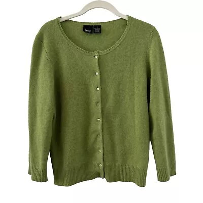 Mossimo 100% Cashmere Green Womens Sz Large 3/4 Length Sleeve Cardigan Sweater • $24.99