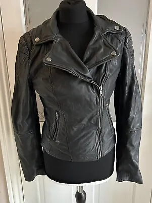 Muubaa London Black Lamb Leather Biker Jacket Womens Size 8 • $44.19