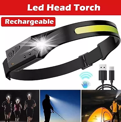 Waterproof COB Headlamp Night Buddy Motion Sensor LED Head Torch Headlight USB • $17.99