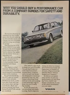 1978 Volvo 242 GT Print Ad McPherson Struts Rack And Pinion Steering  • $7.99