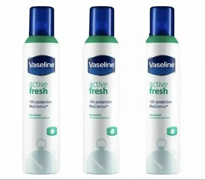 3 X 250ml Vaseline Active Fresh Anti-perspirant Deodorant Aerosol 0% Alcohol • £12.99