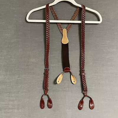 Jos A Bank Suspenders Mens Braided Leather Adjustable Dress Braces Button Preppy • $39.99