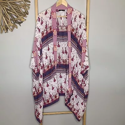 Sportsgirl One Size Stunning Beach Kimono Gown Cover Up Purple Boho Floral Print • $25