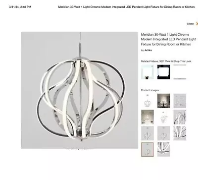 Artika Meridian 30-Watt 1 Light Chrome Modern Integrated LED Pendant Light • $70