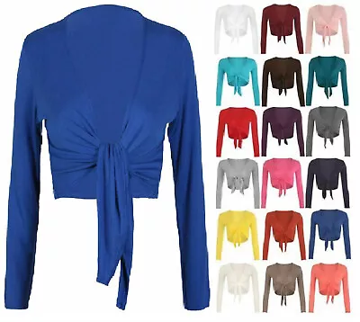 £5.99 • Buy Women Tie Up Front Casual Bolero Shrug Ladies Long Sleeve Open Front Cropped Top