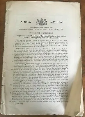 Vickers & Maxim Turret & Barbette Guns 1899 Patent Document • $16.12