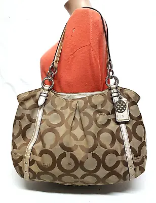 Coach Alexandra Op Art Khaki Jacquard Tote Shoulder Handbag 16233 • $19.99