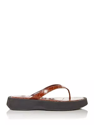 STAUD Womens Brown Croc Tessa Round Toe Wedge Slip On Leather Thong Sandals 39 • $141.99