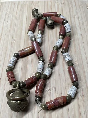 African Trade Beads Antique Yoruba Metal Bells X 3 Bauxite Shell Metal Bi-cones • $54