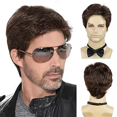 Men's Short Fluffy Brown Wig Synthetic Heat Resistant For Male Guy Eve... • $27.43